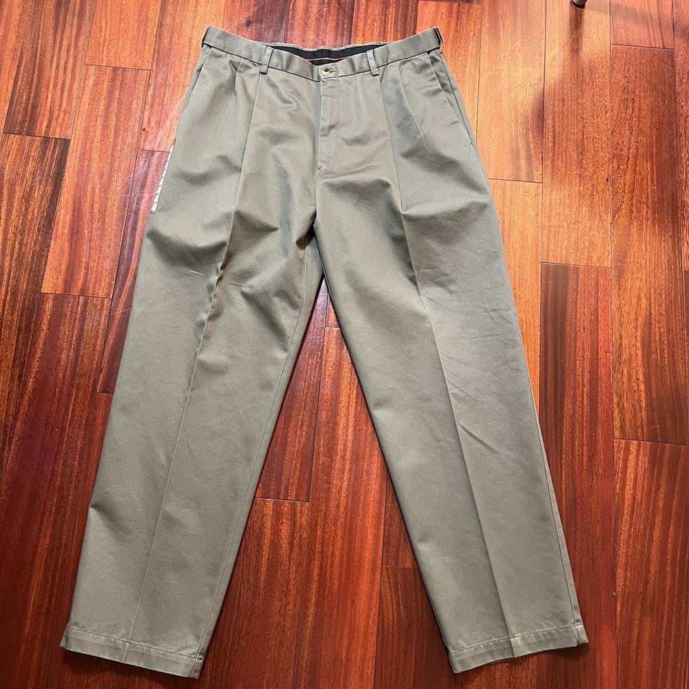 Haggar Pants Mens 36x31 Brown Pleated 100% Cotton Maximum Comfort Waistband NWT